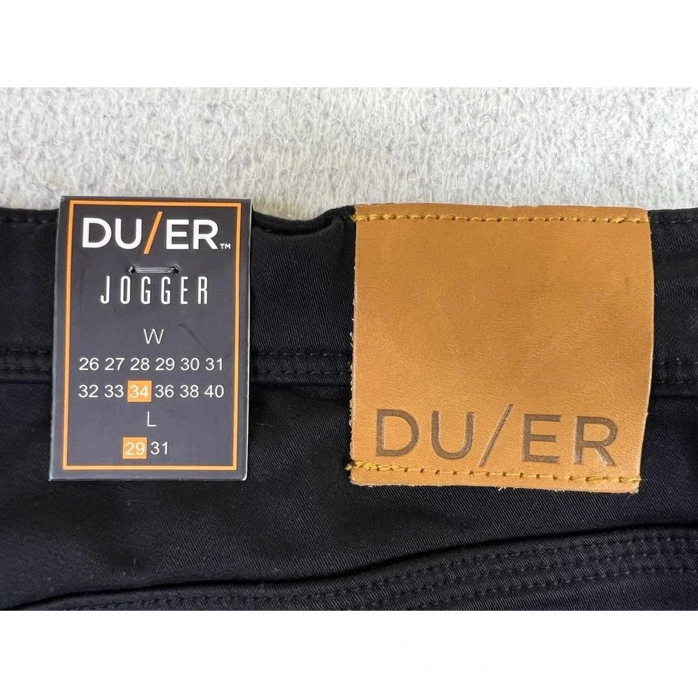 DU/ER Pants Mens 34x29 Black No Sweat Jogger N2X Slim Fit Stretch Casual NEW